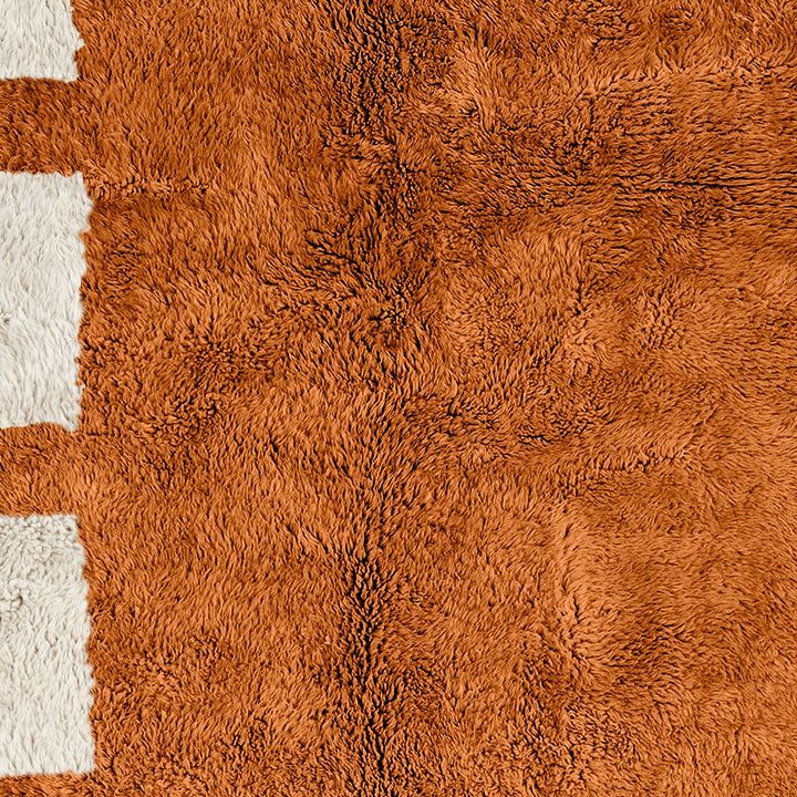 A custom Brown Bohemian Moroccan Beni Ourain checkered rug