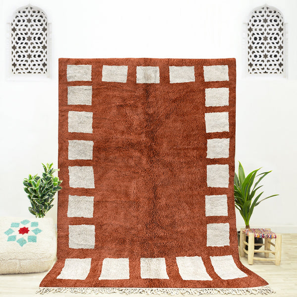 A Brown handwoven Moroccan Berber checkered rug