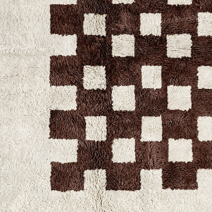 Dark Brown Checkered Rug, Moroccan Shag Rug, Handmade Rug, Wool Rug, Checkerboard Rug, Area Rug , Rug for Living Room