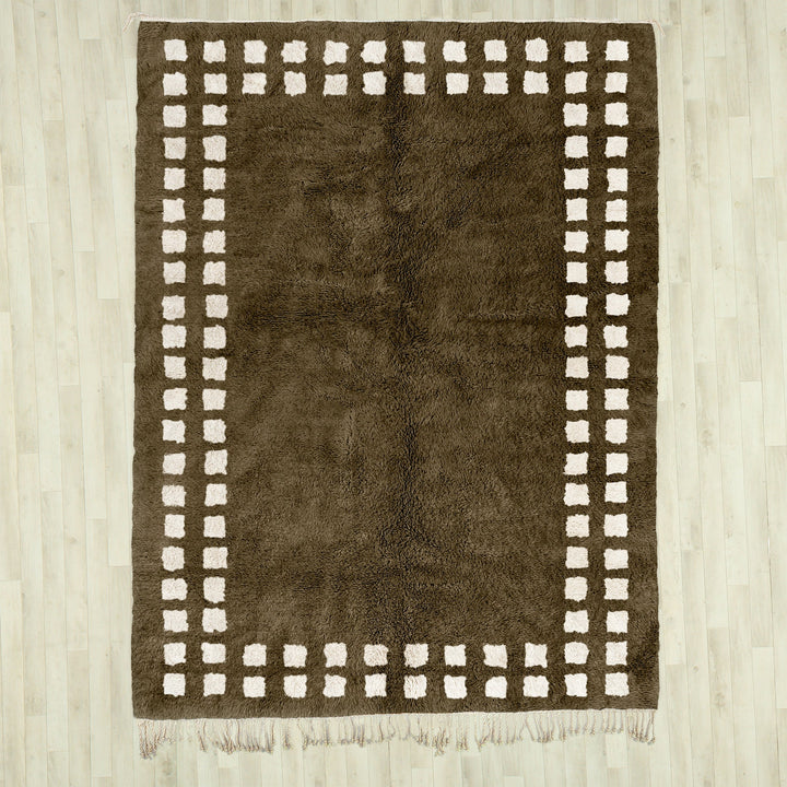Custom sheepskin Moroccan Beni Ourain Grey and White checkered rug