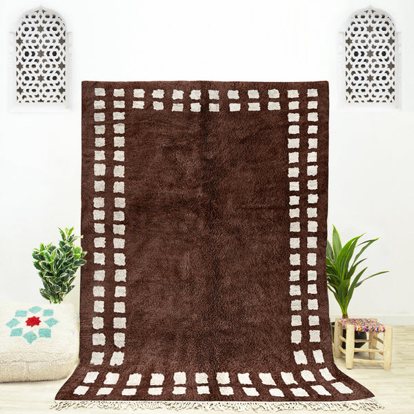 Dark Brown Rug, Checkered Rug, Moroccan Rug, Handmade Wool Rug, Beni Ourain Rug, Checkerboard Rug, Area Rug, Shag Rug