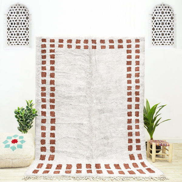 Brown and White Moroccan Rug, Checkered Rug, Shag Rug, Beni Ourain Rug, Handmade Rug, Checkerboard Rug, Rug for Living Room