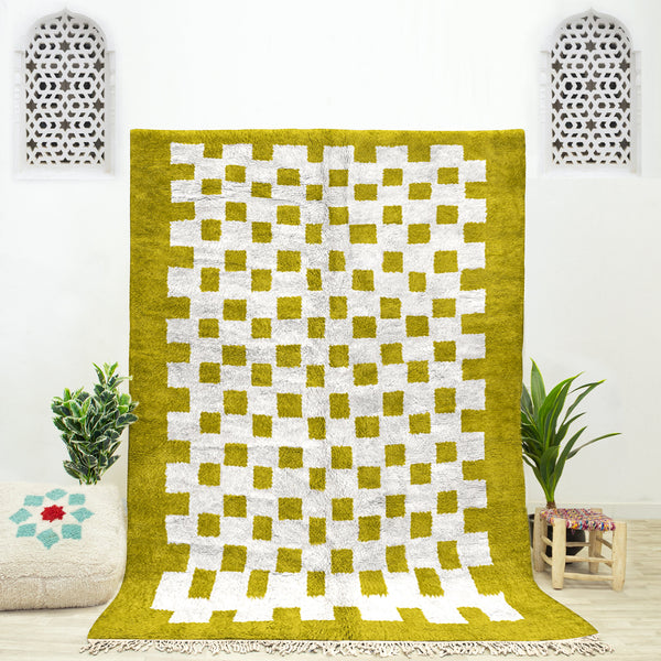 Green Checkered Rug, Moroccan Rug, Shag Rug, Boho Rug, Checkerboard Rug, Area Rug , Bedroom Rug, Moroccan Shag Rug