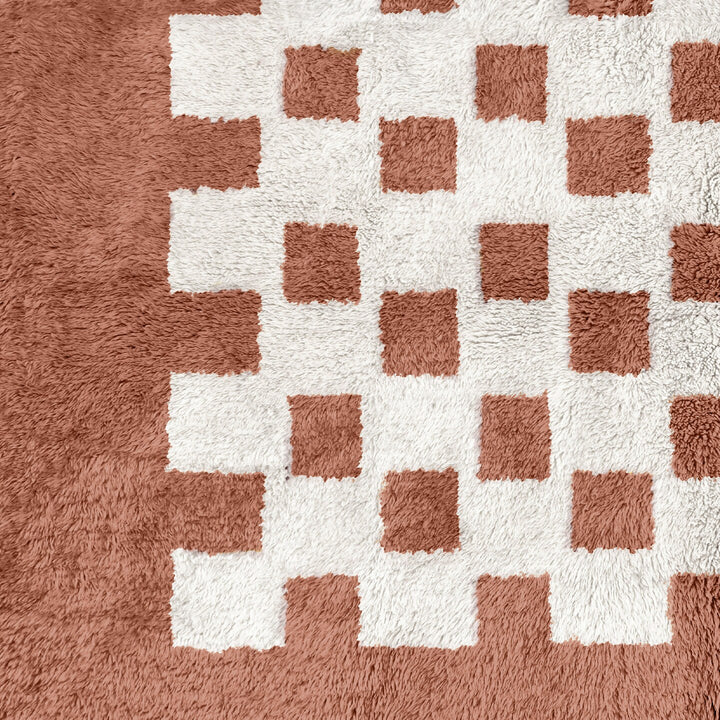 Brown Moroccan Beni Ourain checkered rug for bedroom and living room