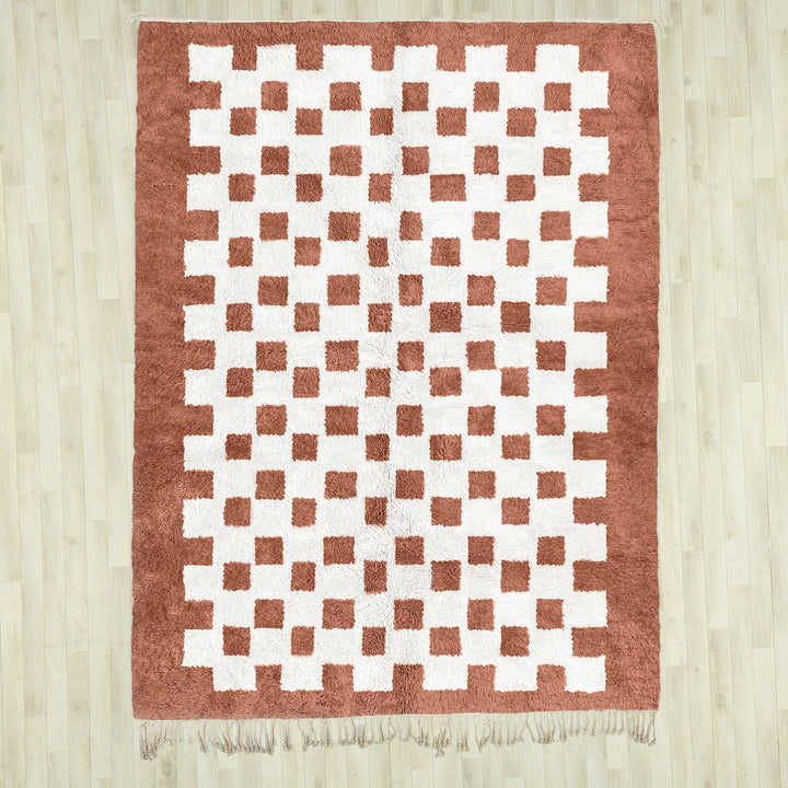 Brown Moroccan Beni Ourain checkered rug for bedroom and living room