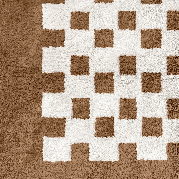 A custom Brown Bohemian Moroccan Beni Ourain checkered rug