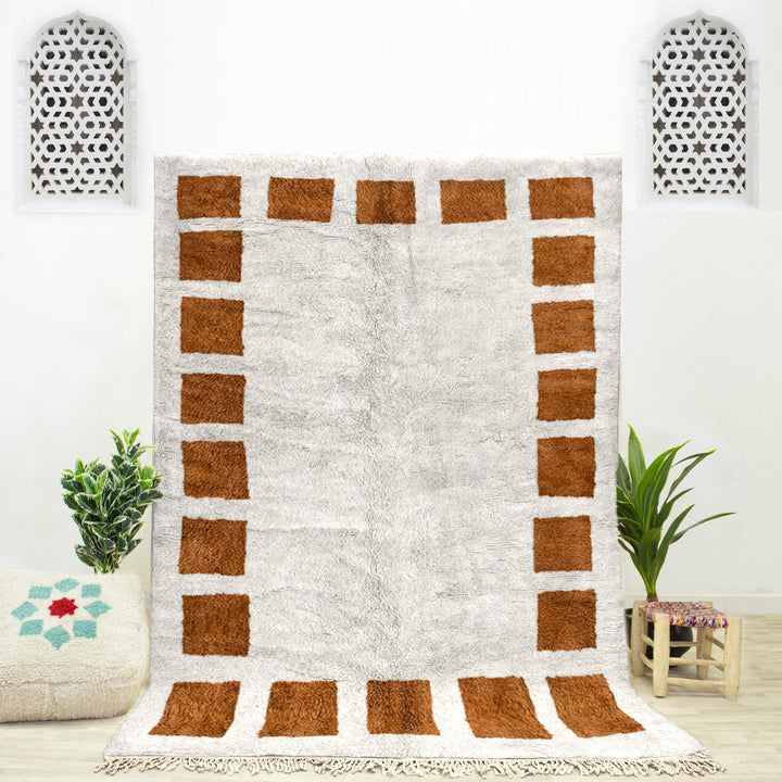 Custom Moroccan Brown and White Beni Ourain checkered rug