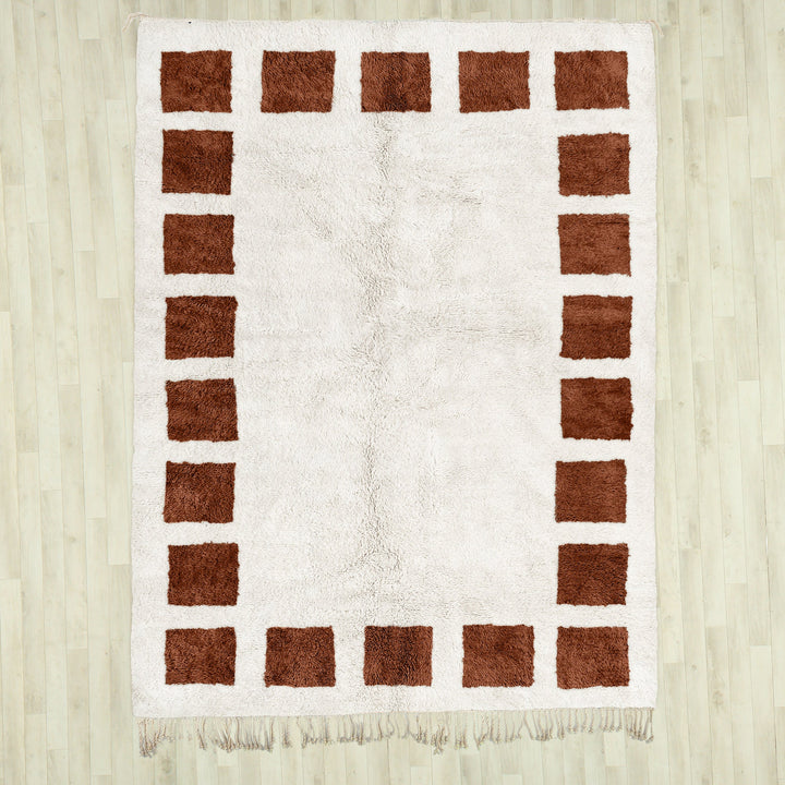 Brown Moroccan Beni Ourain checkered rug for bedroom and living room