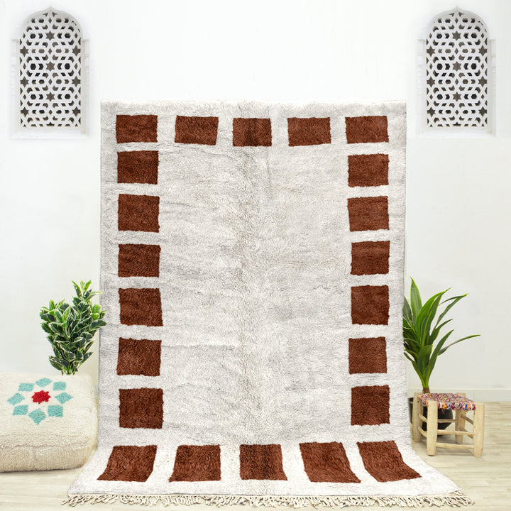 Brown Moroccan Beni Ourain checkered rug for bedroom and living room