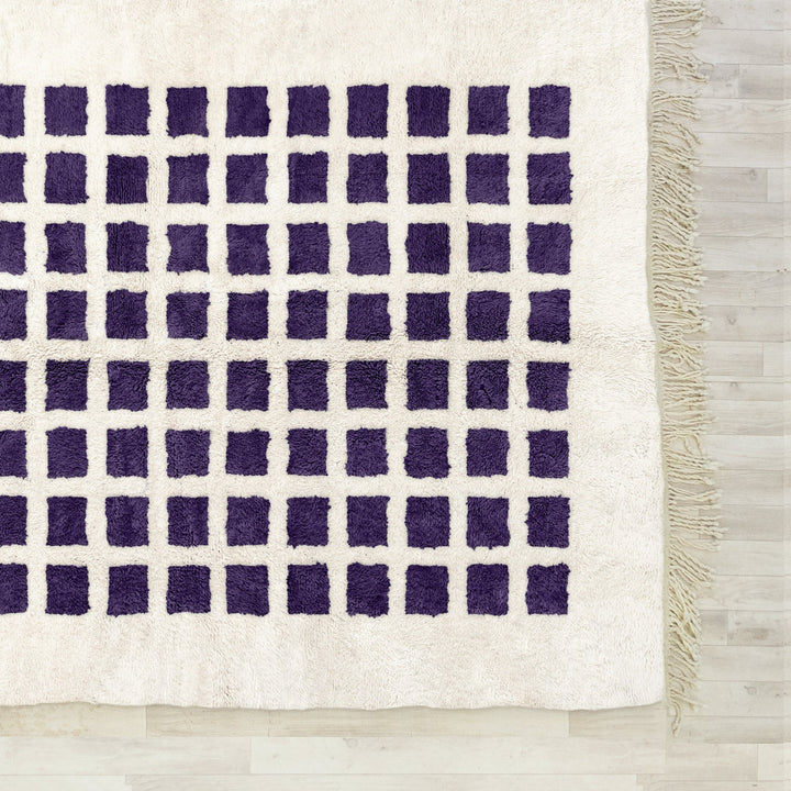 A custom handmade Purple Moroccan Berber checkerboard rug