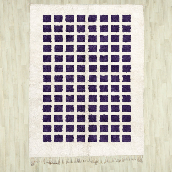 A custom handmade Purple Moroccan Berber checkerboard rug