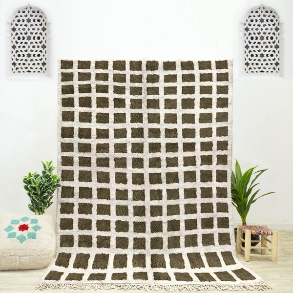 Berber Beni ourain Checkered Rug, Handmade Moroccan Berber Rug, Custom Area Rug, Shag Sheepskin Checkerboard Rug