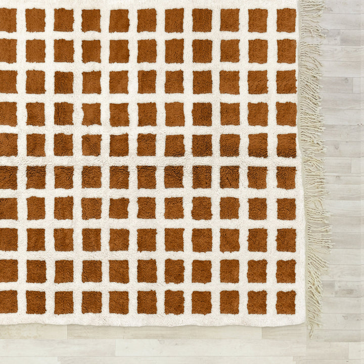 Handmade Custom Rug, Brown Moroccan Rug, Checkered Area Rug for Living Room