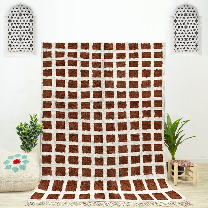 Custom Beni Ourain Moroccan checkerboard rug for bedroom and living room