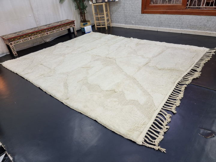 ARTISTIC BENIOURAIN RUG, Moroccan Handmade Rug, Off White Rug, Abstract White Rug, Bohemian Rug, Wool Rug, Berber Rug, Tued Rug, Area Rug