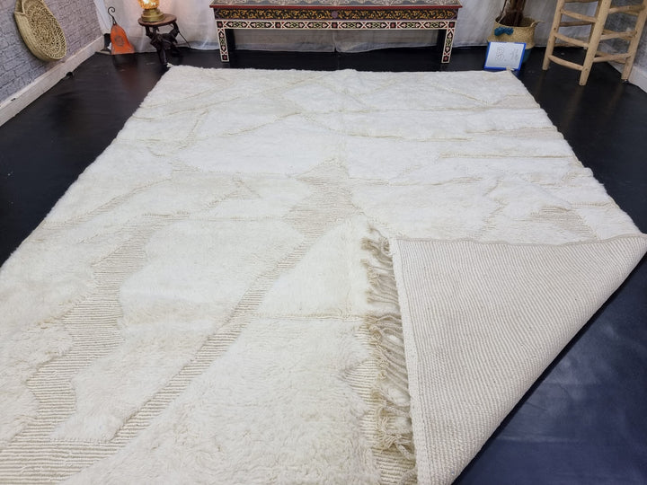 ARTISTIC BENIOURAIN RUG, Moroccan Handmade Rug, Off White Rug, Abstract White Rug, Bohemian Rug, Wool Rug, Berber Rug, Tued Rug, Area Rug