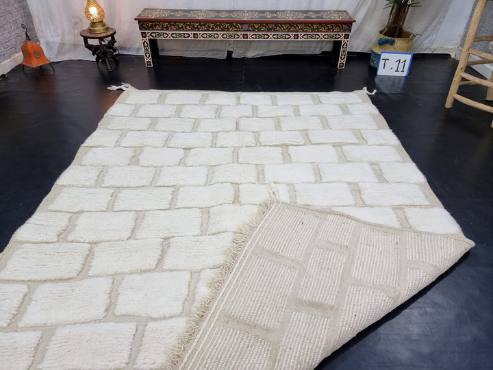 STUNNING MOROCCAN RUG, Beniourain Rug , Off White Rug, Checkered Rug, Handmade Rug, Area Rug, Handwoven Rug, Berber Rug, Tufted Wool Rug