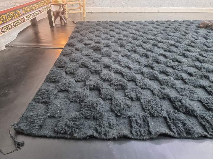 AMAZING BENIOURAIN RUG, Handmade Wool Rug, Tufted Black Rug, Berber Rug, Checkered Rug, Tribal Rug, Area Rug, Handwoven rug, Sheep Wool Rug