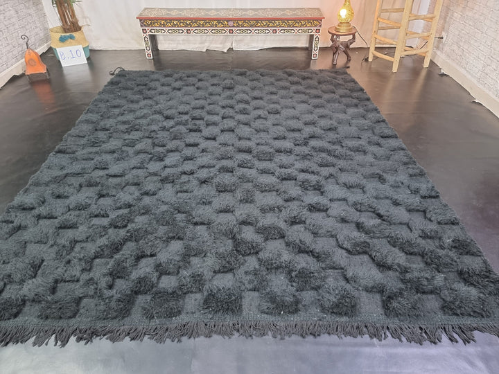 AMAZING BENIOURAIN RUG, Handmade Wool Rug, Tufted Black Rug, Berber Rug, Checkered Rug, Tribal Rug, Area Rug, Handwoven rug, Sheep Wool Rug