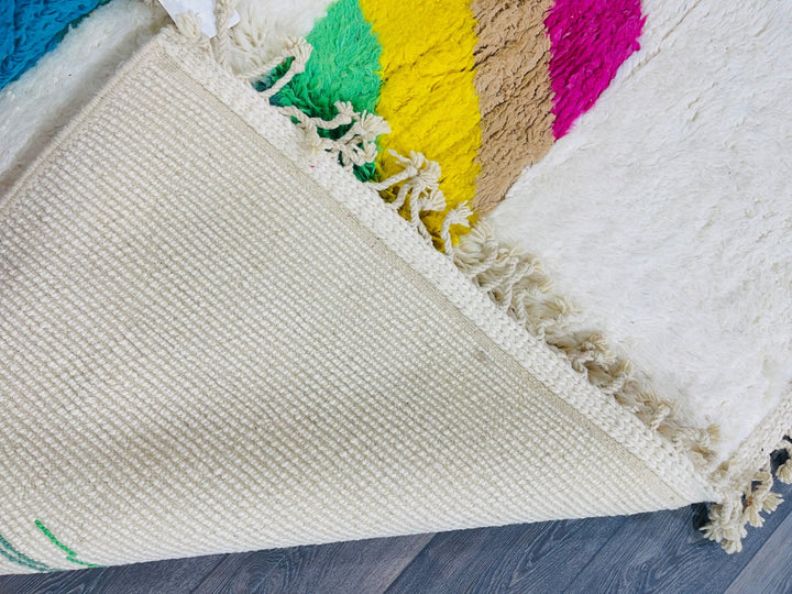 Rainbow Colored Rug   Moroccan Rug , Beni Ourain Carpet , Tapis Marocain , Beni Ourain Rug , Wool Rug White