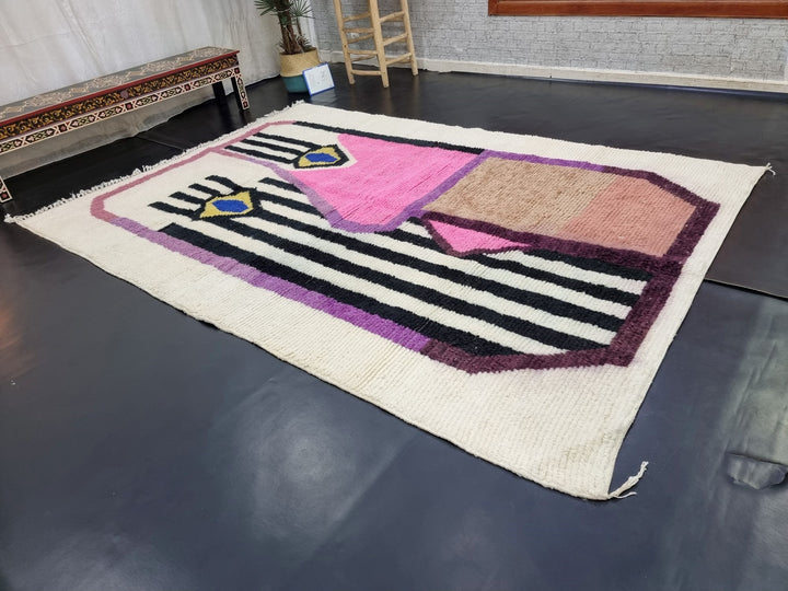 PRETTY MOROCCAN RUG, Handmade Rug , White And Pink Rug, Berber Wool Rug, Abstract Wool Rug, Funky Rug, Area Rug, Handwoven rug, Boho Rug