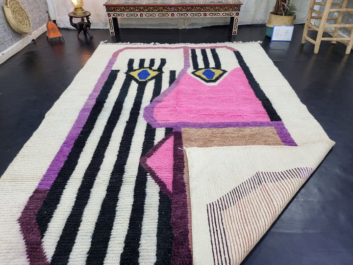 PRETTY MOROCCAN RUG, Handmade Rug , White And Pink Rug, Berber Wool Rug, Abstract Wool Rug, Funky Rug, Area Rug, Handwoven rug, Boho Rug