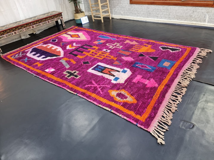 STUNNING MOROCCAN RUG, Beniourain Rug , Orange  Purple Rug, AbstractRug, Handmade Rug, Area Rug, Handwoven Rug, Berber Rug, Funky Rug