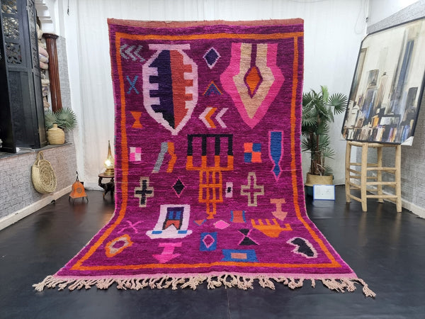 STUNNING MOROCCAN RUG, Beniourain Rug , Orange  Purple Rug, AbstractRug, Handmade Rug, Area Rug, Handwoven Rug, Berber Rug, Funky Rug