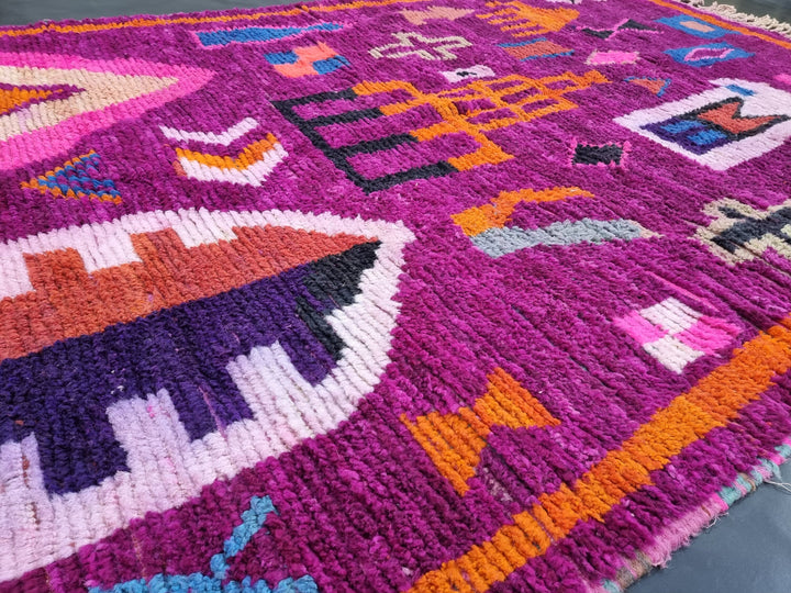 STUNNING MOROCCAN RUG, Beniourain Rug , Orange  Purple Rug, AbstractRug, Handmade Rug, Area Rug, Handwoven Rug, Berber Rug, Funky Rug