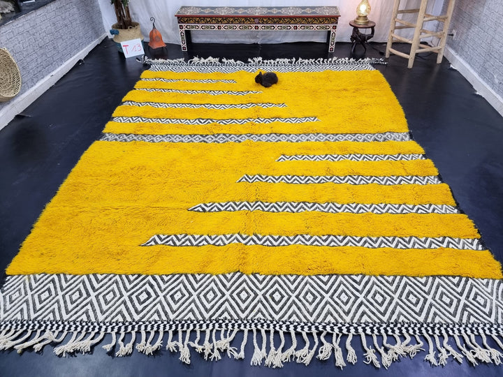 UNIQUE BENIOURAIN RUG, Handmade Rug , Moroccan Rug, Mustard Rug, Beniourain Wool Rug, Berber Rug, Tufted Rug, Navajo Fluffy Rug, Area Rug