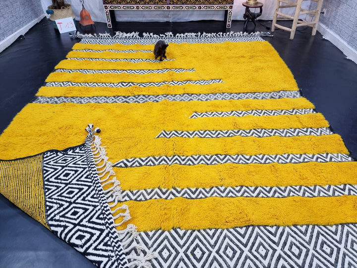 UNIQUE BENIOURAIN RUG, Handmade Rug , Moroccan Rug, Mustard Rug, Beniourain Wool Rug, Berber Rug, Tufted Rug, Navajo Fluffy Rug, Area Rug