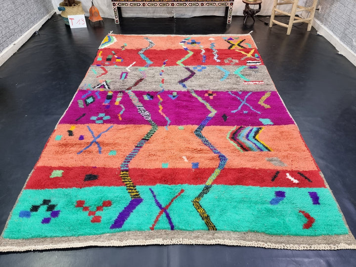 VIBRANT BENIOURAIN RUG, Moroccan Rug , Funky Rug, Abstract Rug, Berber Rug, Handmade Rug, Red Wool Rug, Handwoven Rug, Area Rug, Boho Rug