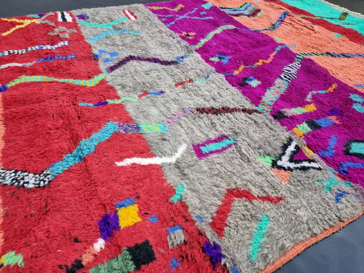 VIBRANT BENIOURAIN RUG, Moroccan Rug , Funky Rug, Abstract Rug, Berber Rug, Handmade Rug, Red Wool Rug, Handwoven Rug, Area Rug, Boho Rug