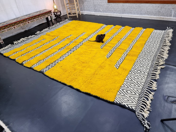 UNIQUE BENIOURAIN RUG, Custom Handmade Rug, Moroccan Rug, Mustard Rug, Sheep Wool Rug, Berber Rug, Tufted Rug, Navajo Fluffy Rug, Area Rug