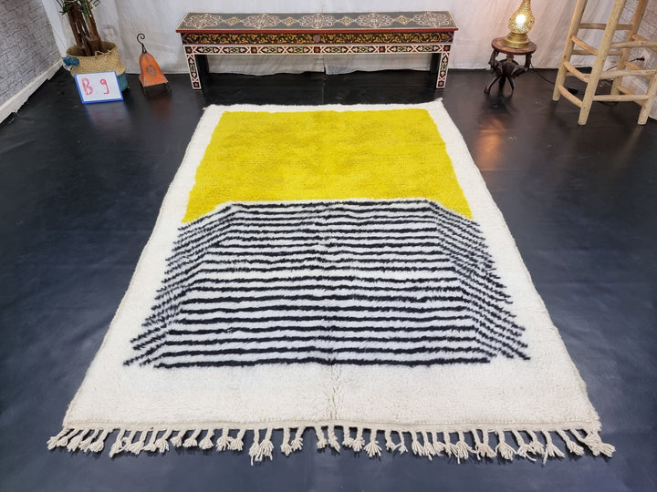 ELEGANT BENIOUARAIN RUG, Moroccan Handmade Carpet , Abstract Carpet, Tribal Rug, Berber Rug, Yellow Rug, Area rug, Handwoven Wool Carpet