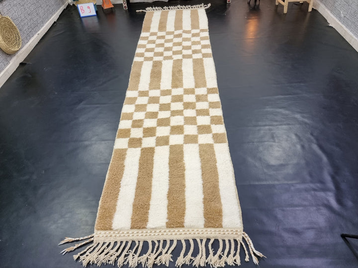 BENI OUARAIN RUG, Gorgeous Moroccan Rug , Wool Rug, Checkered Rug, Authentic Wool Carpet,Dark Beige Rug, Handmade Checks Rug, Area Rug