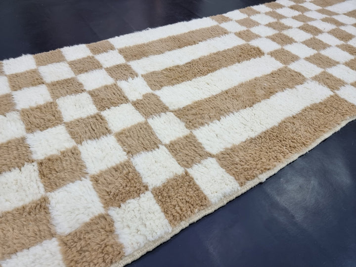 BENI OUARAIN RUG, Gorgeous Moroccan Rug , Wool Rug, Checkered Rug, Authentic Wool Carpet,Dark Beige Rug, Handmade Checks Rug, Area Rug