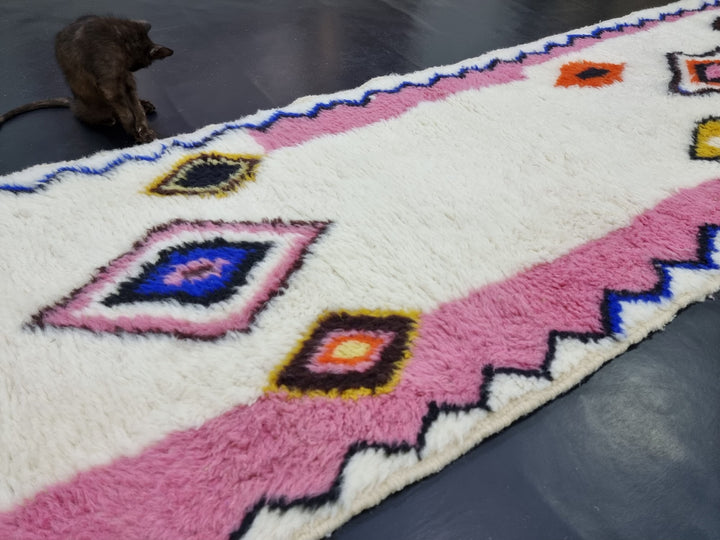 FABULOUS BENIOURAIN RUG, Handmade Rug , Moroccan Carpet, Pink Rug, Berber Rug, Geometric White Wool Carpet, Handwoven Wool rug, Area rug