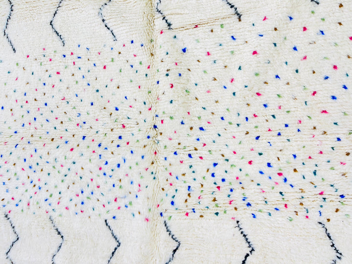 Fluffy Moroccan rug, Beni ourain rug, Contemporary Custom area rug, Colored Dot Moroccan rug, handmade rug, White rug