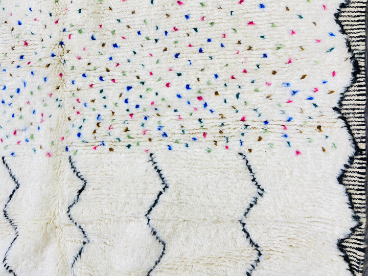 Fluffy Moroccan rug, Beni ourain rug, Contemporary Custom area rug, Colored Dot Moroccan rug, handmade rug, White rug