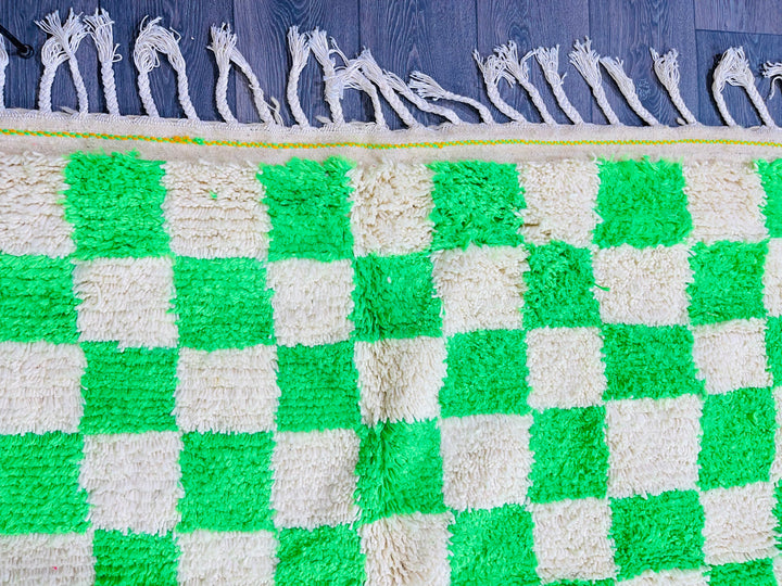 Handmade Green Checkered rug, Beni ourain area rug, Berber Checkerboard rug, Bohemian nursery rug