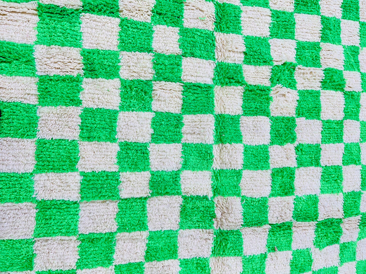 Handmade Green Checkered rug, Beni ourain area rug, Berber Checkerboard rug, Bohemian nursery rug