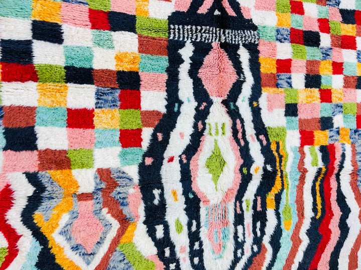 Custom Colored checkered abstract rug, chekerboard beni ourain rug, soest tued rug, bohemian handmade berber rug