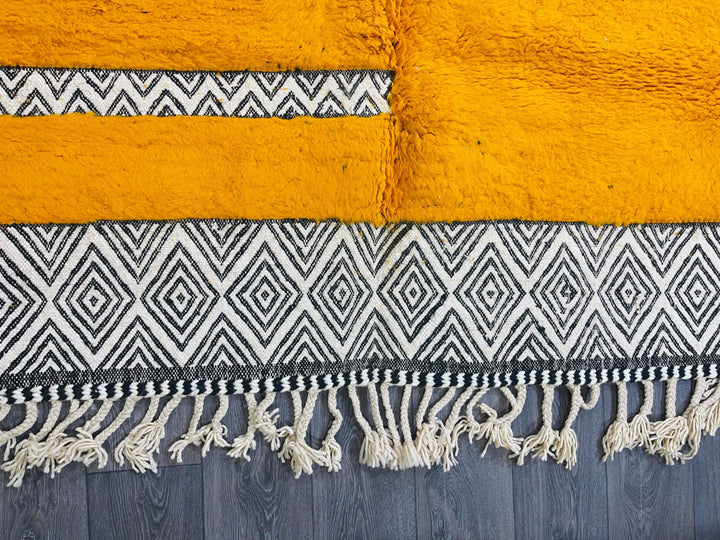 Yellow Beni Ourain Carpet  Ft  Handmade Wool Area Rug , Moroccan Tribal Rugs , Berber Rug 