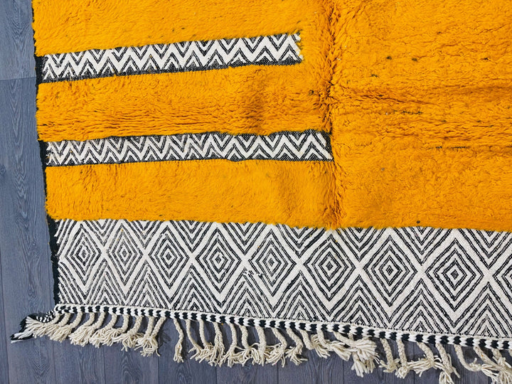 Yellow Beni Ourain Carpet  Ft  Handmade Wool Area Rug , Moroccan Tribal Rugs , Berber Rug 