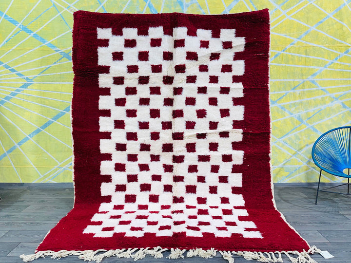 Red Checkered Rug   Beni Ourain Area Rug  Moroccan Rugs