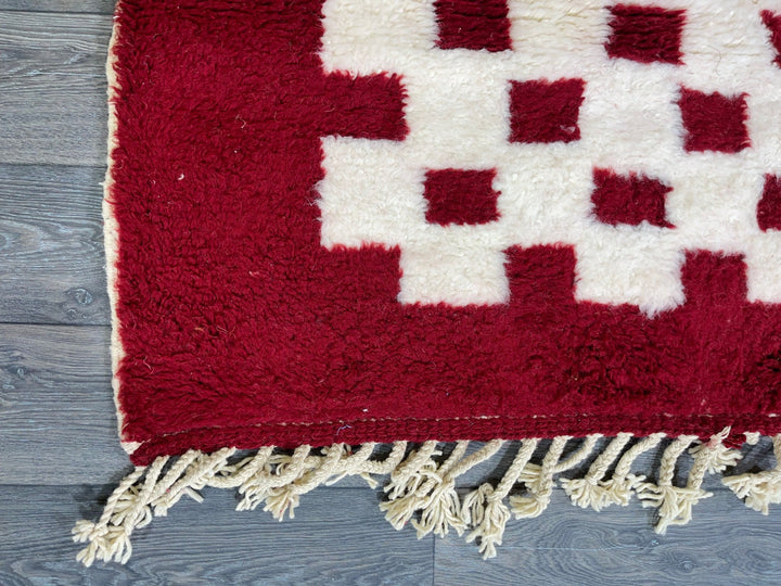 Red Checkered Rug   Beni Ourain Area Rug  Moroccan Rugs