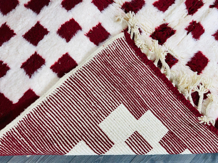 Red Checkered Rug   Beni Ourain Area Rug  Moroccan Rugs