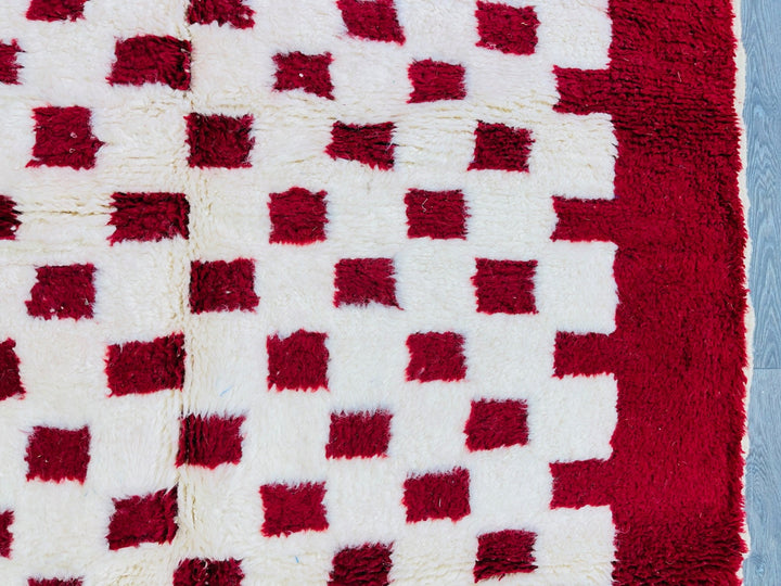 Red Checkered Rug   Beni Ourain Area Rug  Moroccan Rugs