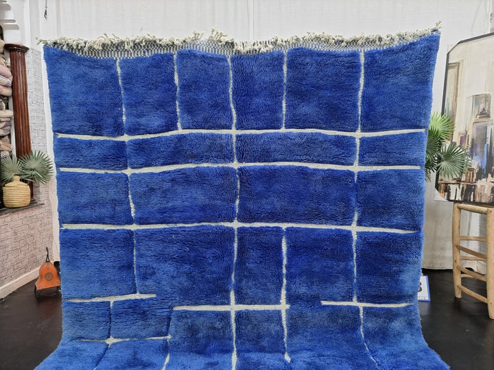 STUNNING MRIRT RUG, Handmade Moroccan Rug , Berber Rug, Tribal Rug, Area Wool Rug, Checkered Rug, Blue Wool Rug, Plain Rug, Grooved Rug